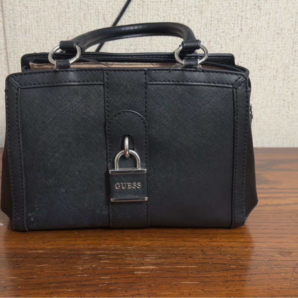 Guess Black Satchel with Silver Accents